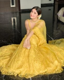 Mustard Organza Floral Jaal Lehenga
