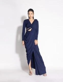 Navy Tie Up Top With Sleeves -Africans Shop 1200216vnavy2