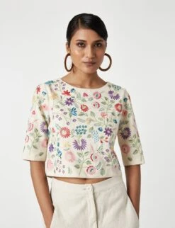 Ecru Multi Arbor Emboidered Blouse -Africans Shop 15lg154