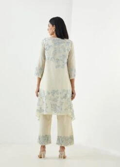 Ecru And Sky Pant With Beaded Sequins Embroidery -Africans Shop 1652ecruskyb