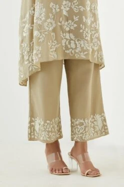 Natural And Ecru Pant With Beaded Sequins Embroidery -Africans Shop 1652naturalecru3