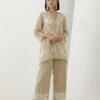 Beige Cotton Top With Thread Embroidery