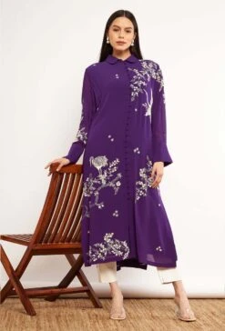 Purple Crane Button Down Shirt