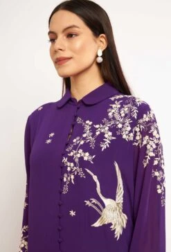 Purple Crane Button Down Shirt -Africans Shop 178774