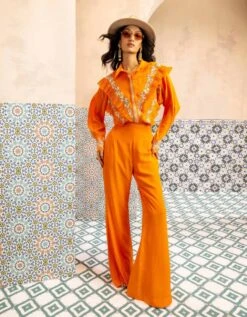Orange Elaine Parsi Gara Frill Shirt