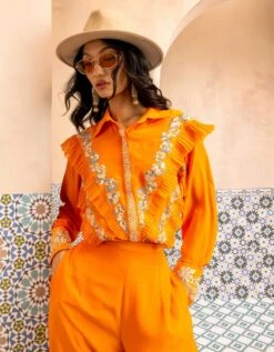 Orange Elaine Parsi Gara Frill Shirt -Africans Shop 183413