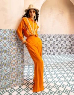 Orange Elaine Parsi Gara Frill Shirt -Africans Shop 183414