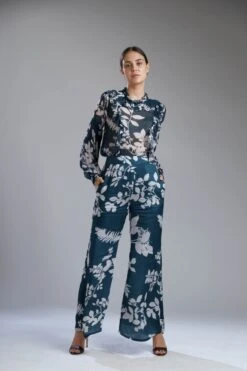 Vintage Teal And White Floral Pants