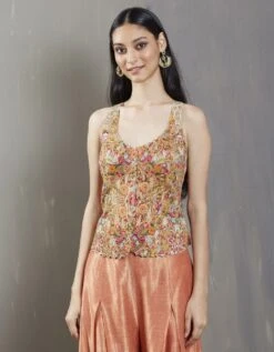 Peach Noor Sleeveless Corset Blouse