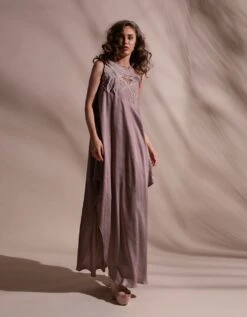 Stone Bias Cut Flared Long Dress With Wide Pants