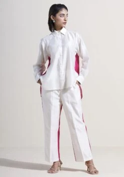 Wine Color Block Shirt With Pants