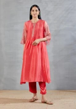 Coral Embroidered Hem Pants