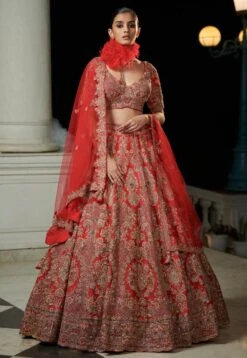 Anahita Claret Raw Silk Lehenga Set