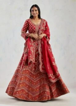 Red Cheverone Lehenga Set
