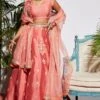 Pink Assorted Butta Lehenga With Blouse And Stripe Dupatta -Africans Shop 1 76546