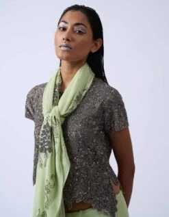 Green Embroidered Blouse In Handloom Cotton -Africans Shop 20265