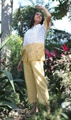 Digital Print Embroidered Shirt In Pure Linen