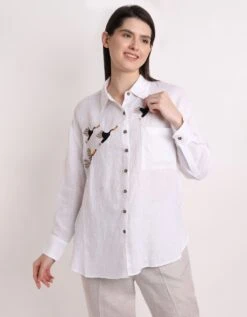 White Flying Toucan Emb Shirt -Africans Shop 2310873
