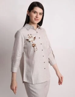 Beige Giraffe Embroidery Shirt -Africans Shop 2310963