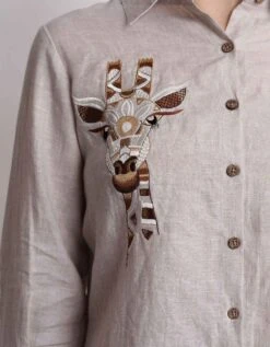 Beige Giraffe Embroidery Shirt -Africans Shop 231096b
