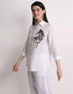 White Abstract Horse Embroidery Shirt -Africans Shop 2311333