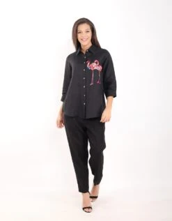 Black Flamingo Embroidered Shirt