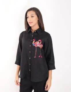 Black Flamingo Embroidered Shirt -Africans Shop 2311483