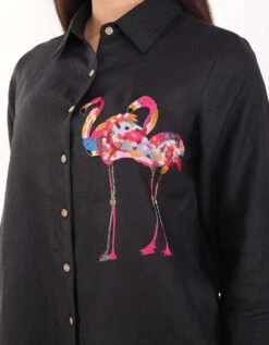 Black Flamingo Embroidered Shirt -Africans Shop 2311484