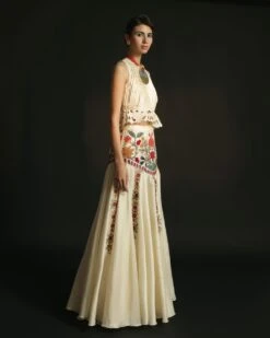Ivory Chanderi Yoke Detail Lehenga -Africans Shop 2 38384