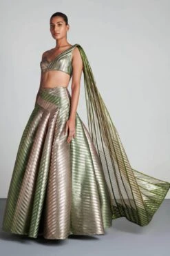 Olive Pista Gold Handwoven Ombre Lehenga Set -Africans Shop 2 57079
