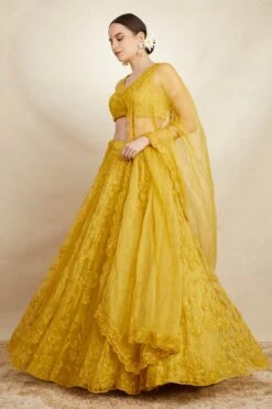 Mustard Organza Floral Jaal Lehenga -Africans Shop 2 60708