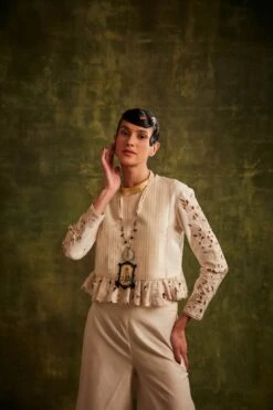 Ivory Yoke Pleated Peplum Top -Africans Shop 2 62680