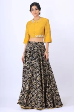 Black Mustard Ikat Printed Lehenga Set -Africans Shop 2 64665