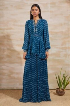 Teal Blue Top Paired With Sharara Pant -Africans Shop 2 9324