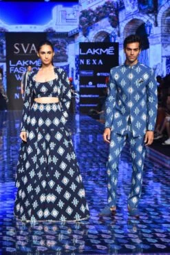 Navy Blue Denim Galeecha Printed Lehenga Set -Africans Shop 2 9574