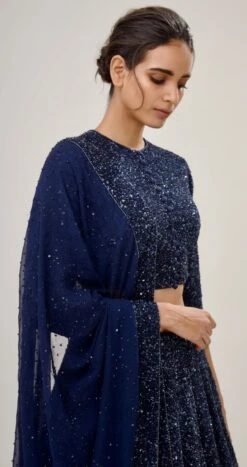 Navy Chiffon Lehenga Set With Sequins -Africans Shop 3 22405