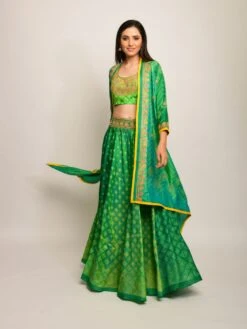 Patang Embroidered Shibori Green Lehenga Cape Set -Africans Shop 3 27738