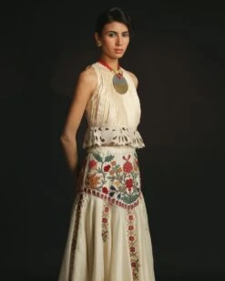 Ivory Chanderi Yoke Detail Lehenga -Africans Shop 3 29893