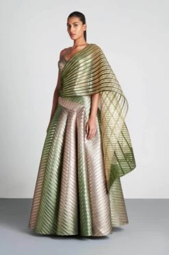 Olive Pista Gold Handwoven Ombre Lehenga Set -Africans Shop 3 44850