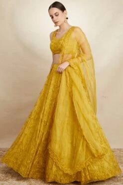 Mustard Organza Floral Jaal Lehenga -Africans Shop 3 47808