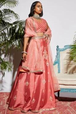 Pink Assorted Butta Lehenga With Blouse And Stripe Dupatta -Africans Shop 3 48470