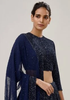 Navy Chiffon Lehenga Set With Sequins -Africans Shop 4 13796