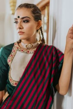 Green And Ivory Silk Blouse -Africans Shop 4 15584