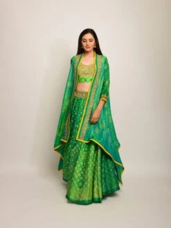 Patang Embroidered Shibori Green Lehenga Cape Set -Africans Shop 4 17315