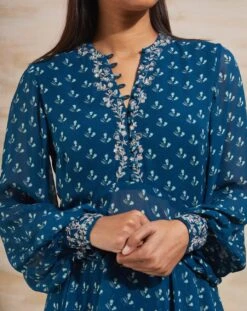 Teal Blue Top Paired With Sharara Pant -Africans Shop 4 4579