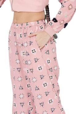 Pink Colour Printed Art Crepe Back Tie-Up Bomber Jacket With Jogger Pant -Africans Shop 5 10848