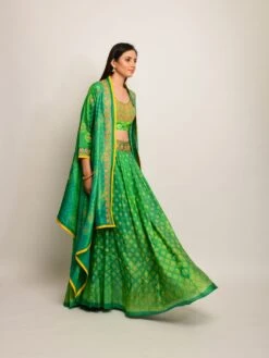 Patang Embroidered Shibori Green Lehenga Cape Set -Africans Shop 5 7869