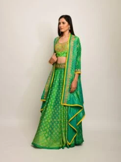 Patang Embroidered Shibori Green Lehenga Cape Set -Africans Shop 7 948
