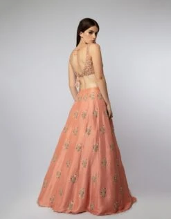 Coral Embroidered Choli And Lehenga With Aqua Dupatta -Africans Shop PSST1218 10