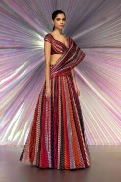 Pink Plisse Lehenga Set With Embroidered Moulded Blouse -Africans Shop aaic7742